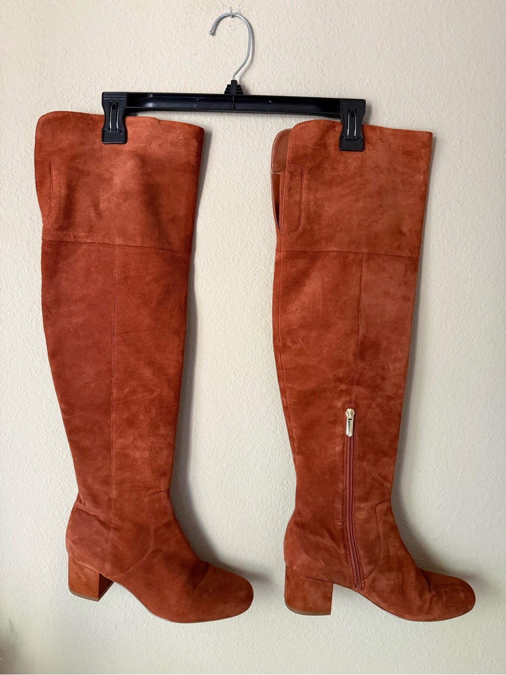 Sam Edelman Over-the-Knee Suede Boots Chestnut Brown Orange Rust Block Heel
